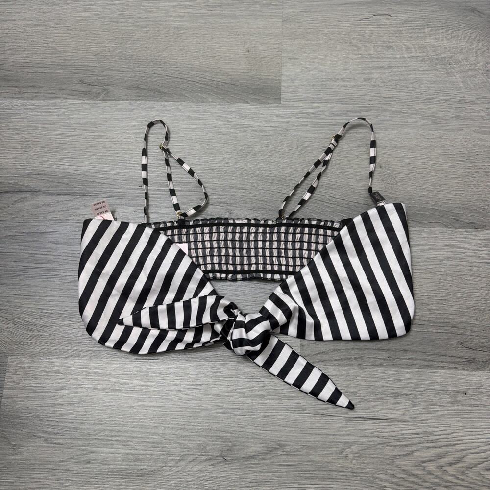 Victoria's Secret Unlined Bandeau Bra Pink & Black Striped Satin Medium